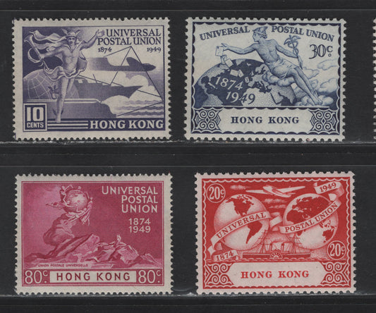 Lot 231 Hong Kong (C) SG#173-176 10c - 80c Violet - Bright Reddish Purple UPU, 1949 75th Anniv of UPU Issue, 4 F/VFNH Singles, Very Minor Toning Of Gum