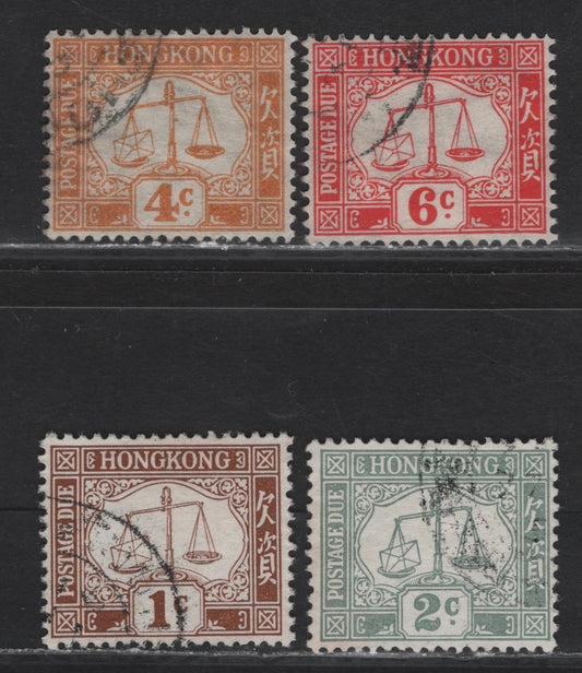 Lot 234 Hong Kong (C) SG#D1ab, D6-D8 1c - 6c Brown - Scarlet Numeral, 1923-1963 Postage Dues, 4 Very Fine Used Singles, Multiple Script CA Wmk, 1c& 2c Are On Chalky Paper
