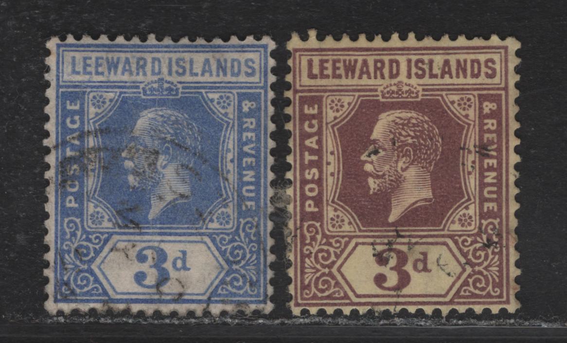 Lot 247 Leeward islands (C) SG#68-69 3d Light Ultramarine - Purple on Yellow King George VI, 1921-1932 KGVI Imperium Keyplate Issue, 2 Fine/Very Fine Used Singles, Multiple Script CA Wmk, Die 2, The 3d Blue Has A Light Vertical Crease.