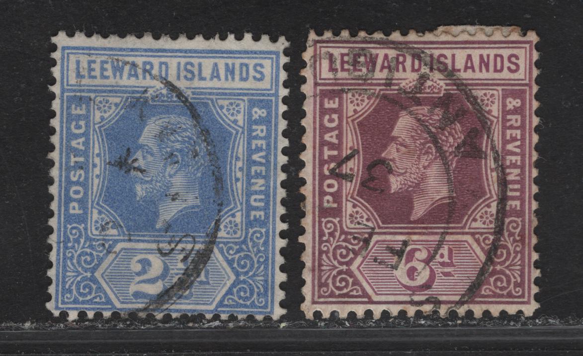 Leeward islands (C) SG#85-86 2.5d - 6d Bright Blue - Dull & Bright Blue King George V, 1931-1932 KGV Imperium Keyplate Issue, 2 Fine/Very Fine Used Singles, Multiple Script CA Wmk