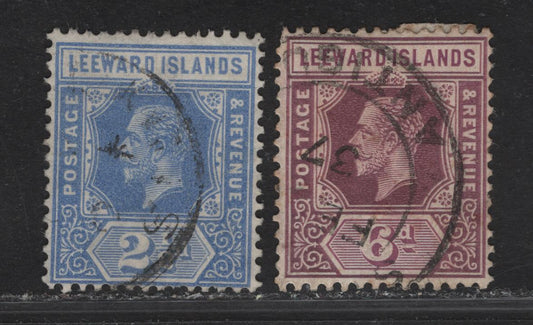 Lot 249 Leeward islands (C) SG#85-86 2.5d - 6d Bright Blue - Dull & Bright Blue King George V, 1931-1932 KGV Imperium Keyplate Issue, 2 Fine/Very Fine Used Singles, Multiple Script CA Wmk