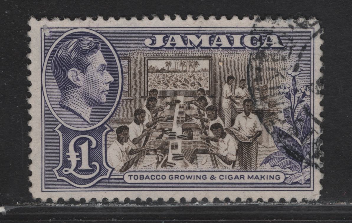 Lot 262 Jamaica (C) SG#133a £1 Chocolate & Violet King George VI, 1938-1952 KGVI Pictorial Issue, A Fine Used Single
