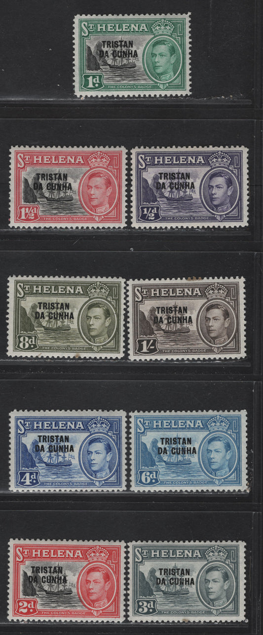 Lot 267A Trista da Cunha (C) SG#1-9 1/2d - 1/- Violet - Sepia King George VI, 1952 KGVI Definitives of St Helena Overprinted Issue, 10 F/VFNH Singles, Toning Spots On perfs Of 3d & 8d