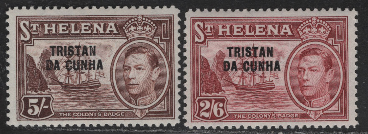Lot 268 Trista da Cunha (C) SG#10-11 2/6 - 5/- Maroon - Chocolate King George VI, 1952 KGVI Definitives of St Helena Overprinted Issue, 2 F/VFNH Singles