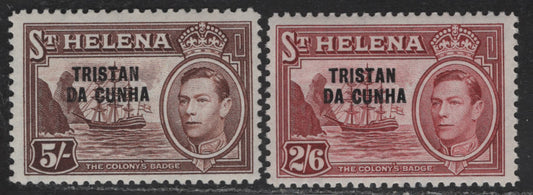 Lot 268 Trista da Cunha (C) SG#10-11 2/6 - 5/- Maroon - Chocolate King George VI, 1952 KGVI Definitives of St Helena Overprinted Issue, 2 F/VFNH Singles