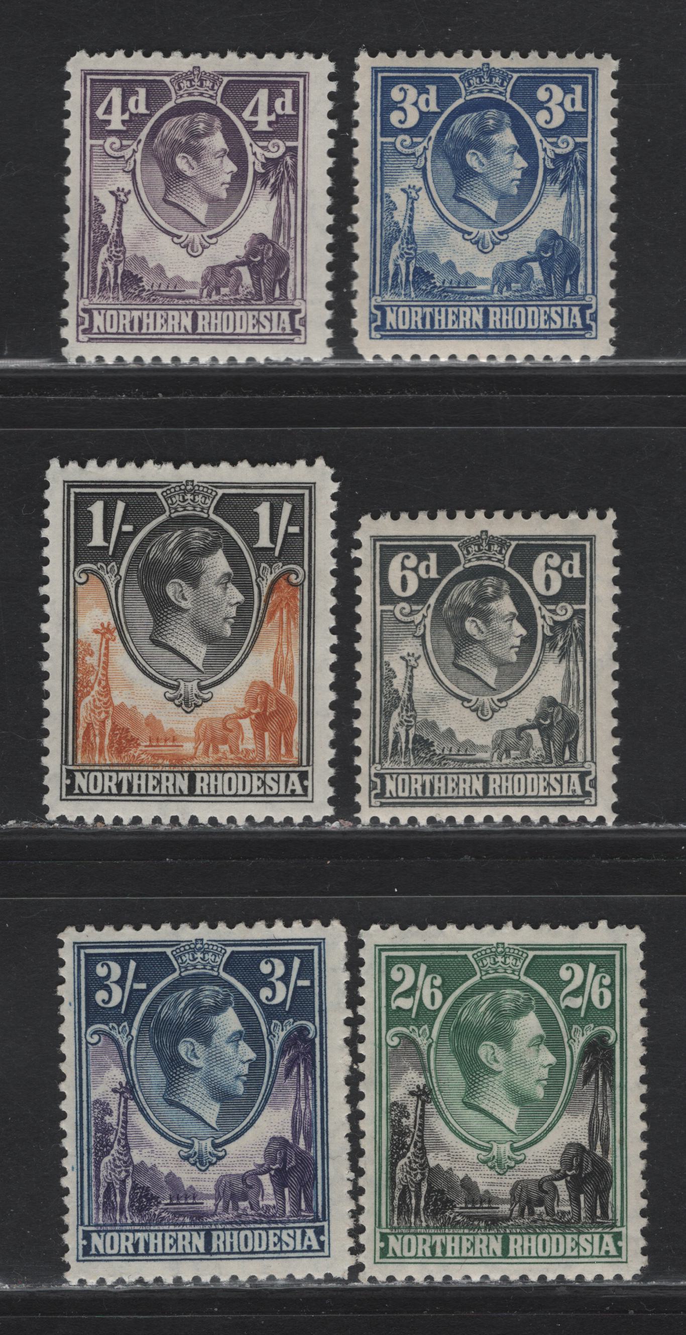 Lot 271 Northern Rhodesia (C) SG#34, 36, 38, 40-42 3d - 3/- Ultramarine - Violet & Blue King George VI, 1938-1952 KGVI River Scene Definitive Issue, 6 F/VFOG Singles