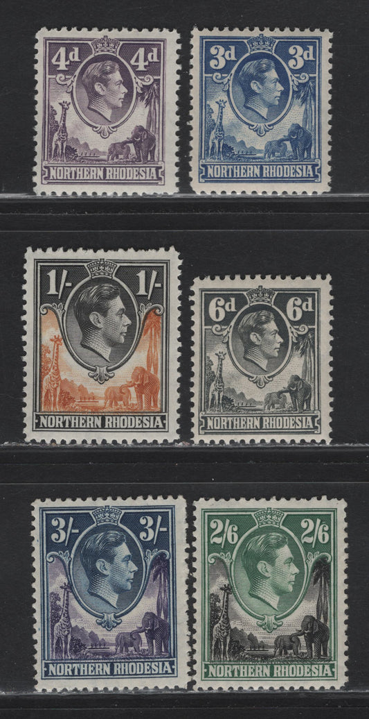 Lot 271 Northern Rhodesia (C) SG#34, 36, 38, 40-42 3d - 3/- Ultramarine - Violet & Blue King George VI, 1938-1952 KGVI River Scene Definitive Issue, 6 F/VFOG Singles