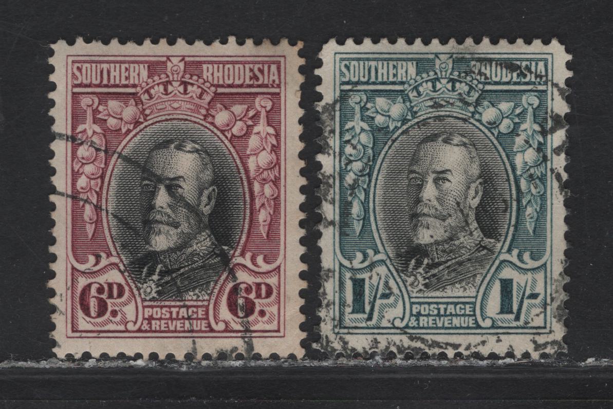 Lot 280 Southern Rhodesia (C) SG#20b, 23b 6d - 1/- Black & Magenta - Black & Greenish Blue King George V, 1931-1937 KGV Engraved Portrait Definitives, 2 Very Fine Used Singles, Perf 14
