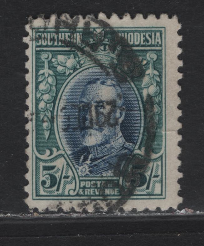 Lot 281 Southern Rhodesia (C) SG#27 5/- Blue & Blue Green King George V, 1931-1937 KGV Engraved Portrait Definitives, A Very Good Used Single, Some Internal Creases