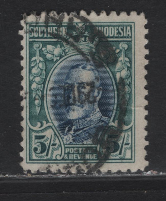 Lot 281 Southern Rhodesia (C) SG#27 5/- Blue & Blue Green King George V, 1931-1937 KGV Engraved Portrait Definitives, A Very Good Used Single, Some Internal Creases