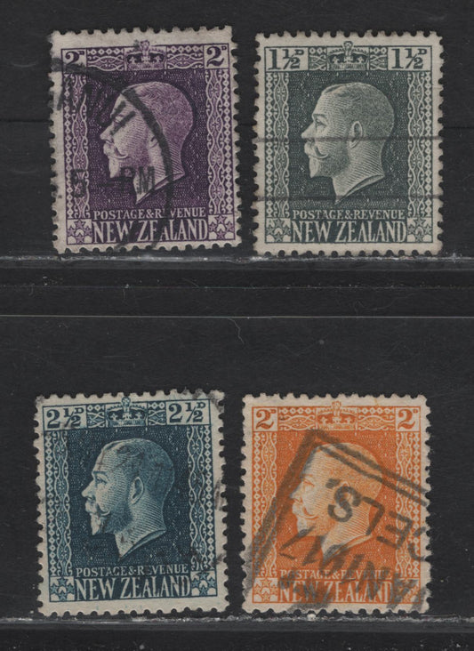 Lot 291 New Zealand (C) SG#416a, 417a, 418a, 419a 1.5d - 2.5d Gray Black - Blue King George V, 1915-1930 KGV Sideface Issue, 4 Fine/Very Fine Used Singles, Perf 14x14.5, Perkins Bacon