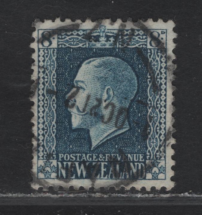 Lot 297 New Zealand (C) SG#427 8d Indigo Blue King George V, 1915-1930 KGV Sideface Issue, A Very Fine Used Single, Perf 14x13.5