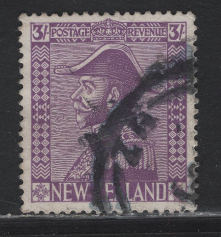 Lot 310 New Zealand (C) SG#470 3/- Pale Mauve King George V, 1926 KGV Admiral Issue, A Very Fine Used Single, Cowan Paper