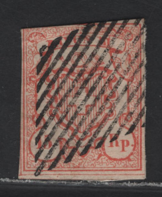 Lot 348 Switzerland SC#11 15r Vermillion Rayon District, 1851 Rayon District Issue, A Good Used Single, Full Margin At The Bottom With Dividing Line, Close Margins To Just In At UL, Shallow Margin Thin At Left.