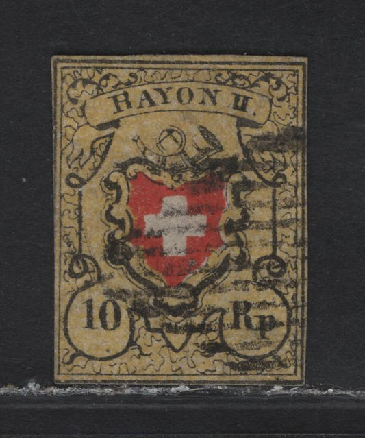 Lot 350 Switzerland SC#8 10r Yellow, Black & Red Rayon Cross, 1850 Rayon District Cross Issue, A Fine Used Single