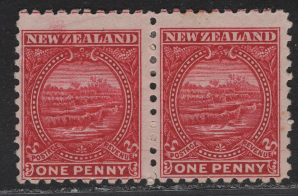 Lot 47 New Zealand (C) SG#274 1d Crimson - Dark Gray White Terrace, Rotomahana, 1900 Pictorial Issue, A FOG Pair, Perf 11, Double Lined Star & NZ Wmk