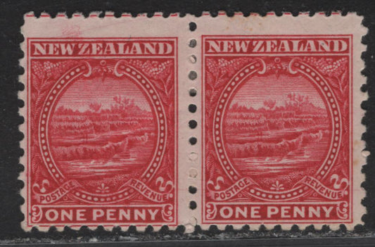 Lot 47 New Zealand (C) SG#274 1d Crimson - Dark Gray White Terrace, Rotomahana, 1900 Pictorial Issue, A FOG Pair, Perf 11, Double Lined Star & NZ Wmk