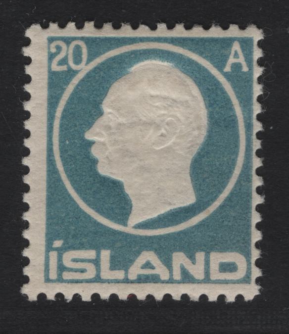 Lot 6 Iceland SC#94 20a Pale Blue Frederik VIII, 1912 Embossed Frederik VIII, A Fine OG Single