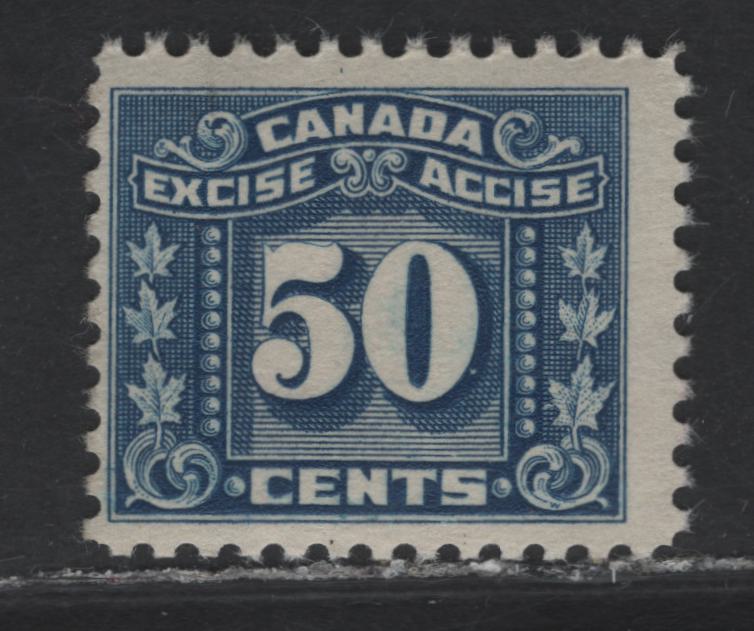 Lot 61 Canada #FX80 50c Blue Three Leaves, 1934-1948 Three Leaf Excise Tax Issue, A FNH Single, Yellowish Semi Gloss Gum