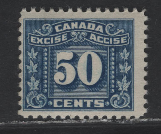 Lot 61 Canada #FX80 50c Blue Three Leaves, 1934-1948 Three Leaf Excise Tax Issue, A FNH Single, Yellowish Semi Gloss Gum