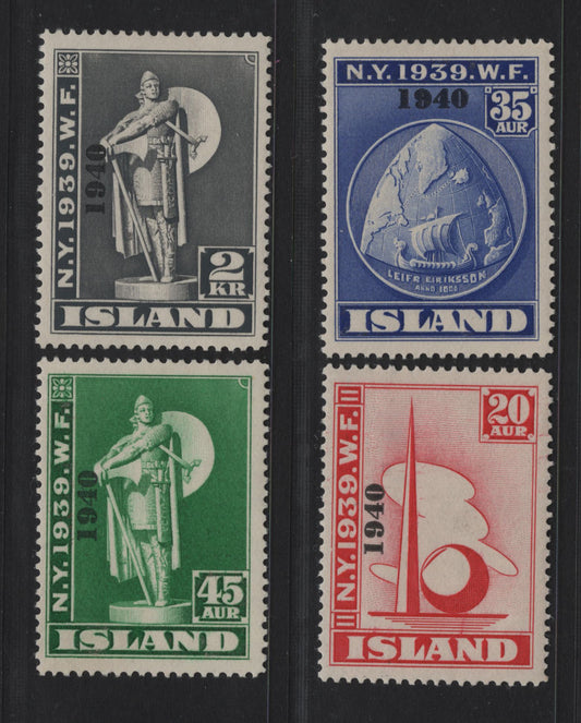 Lot 7 Iceland SC#232-235 20a - 2k Crimson - Dark Gray New York World's Fair, 1940 New York World's Fair Issue, 4 F/VFOG Singles, Most of the Value Is In The 2k, And This Is A VF-84