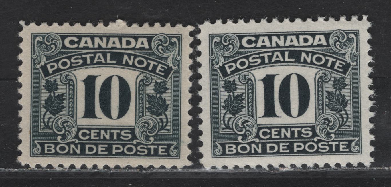 Lot 71 Canada #FPS12 10c Bluish Slate - Slate Numeral, 1932-1948 First Postal Note/Scrip Issue, 2 VFOG/NH Singles, Crackly Cream Gum (Bluish Slate) & Glossy Cream Gum
