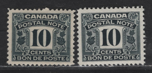 Lot 71 Canada #FPS12 10c Bluish Slate - Slate Numeral, 1932-1948 First Postal Note/Scrip Issue, 2 VFOG/NH Singles, Crackly Cream Gum (Bluish Slate) & Glossy Cream Gum