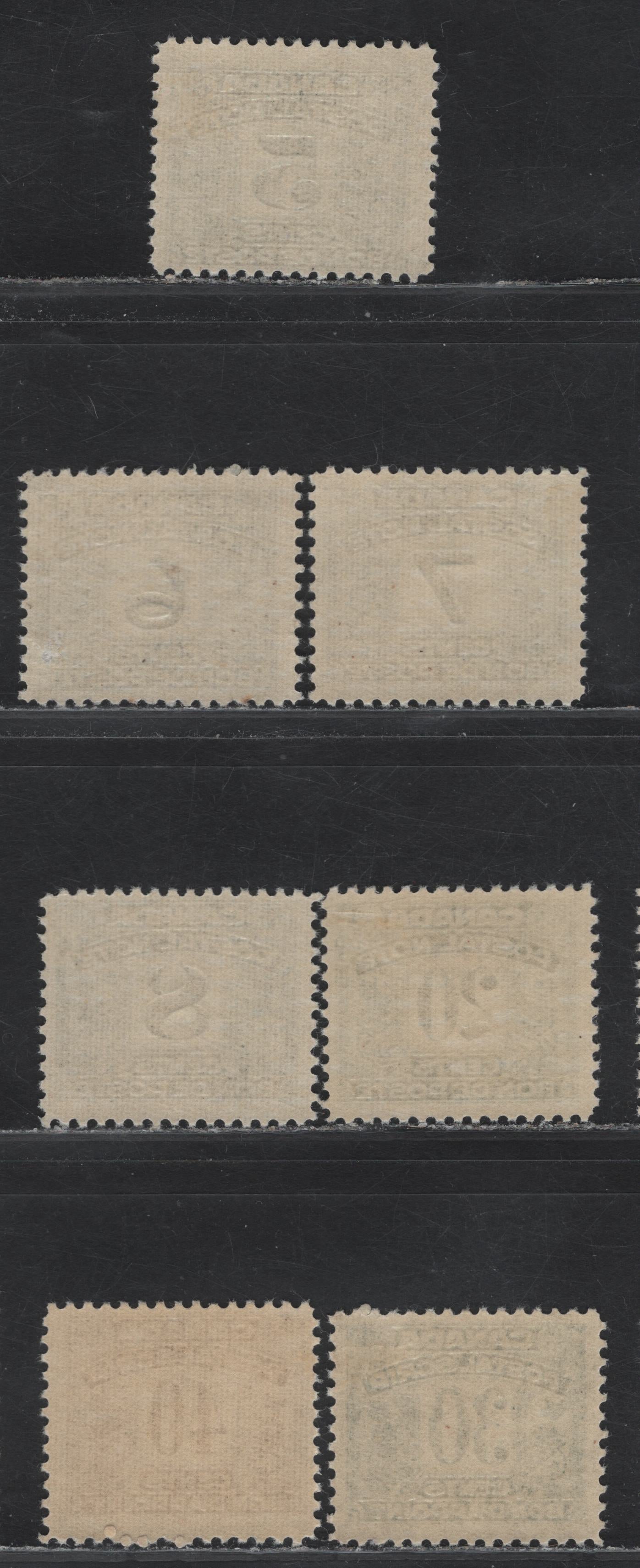 Lot 74 Canada #FPS7-FPS10, FPS13, FPS15-16 5c - 40c Blue - Purple Numeral, 1932-1948 First Postal Note/Scrip Issue, 7 F/VFOG Singles, All Except 30c Are Veritcal Ribbed With Semi Gloss CreamGum