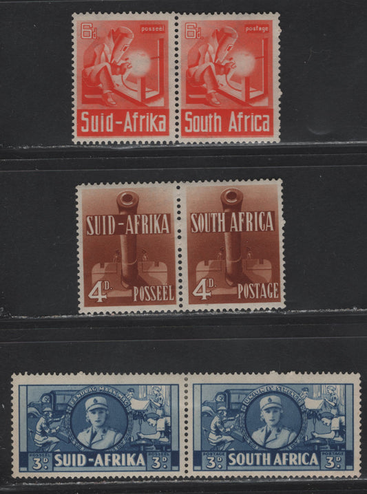 Lot 101 South Africa (C) SG#91-93 4d - 6d Orange Brown - Red Orange Pictorials, 1941-1946 Large Format War Effort Issue, 3 F/VFOG Pairs