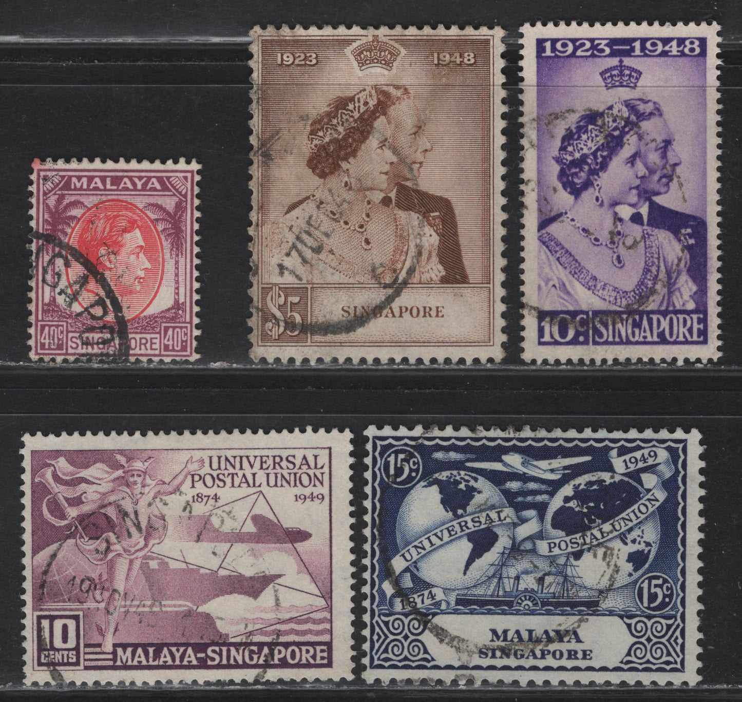 Lot 110 Somaliland (C) SG#11, 31-32, 33-34 40c - 15c Red & Purple - Deep Blue King George VI, 1948-1952 KGVI Keyplates - UPU Issues, 5 Fine/Very Fine Used Singles, The 40c is Perf 14