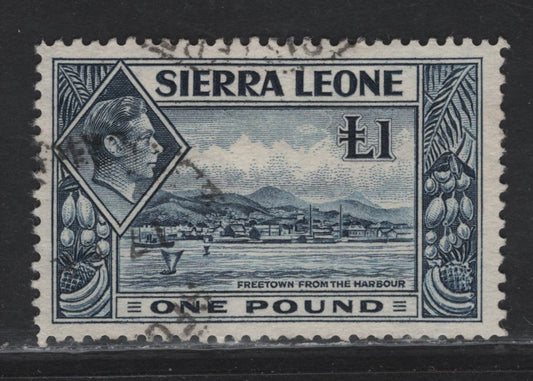 Lot 117 Sierra Leone (C) SG#200 £1 Deep Blue King George VI, 1938-1944 KGVI Pictorial Issue, A Very Fine Used Single