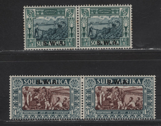 Lot 151 South-West Africa (C) SG#105, 107 1/2d+1/2d - 1.5d+1.5d Blue & Green - Chocolate & Blue Green Voortrekker, 1938 Voortrekker Centenary Memorial Issue, 2 F/VFNH Pairs