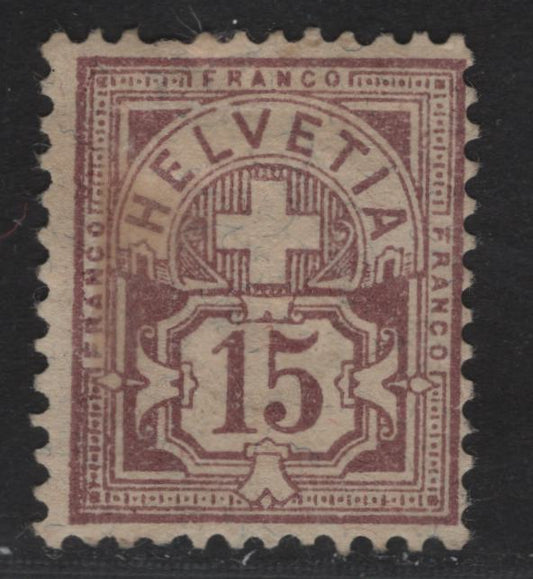 Lot 16 Switzerland SC#76b 15c Dull Purple Numeral & Cross, 1882-1889 Numeral & Cross Issue, A VGOG Single, Small Hinge Remnant On The Front Near H, Wmk Type 1, Scarce Value With This Wmk.