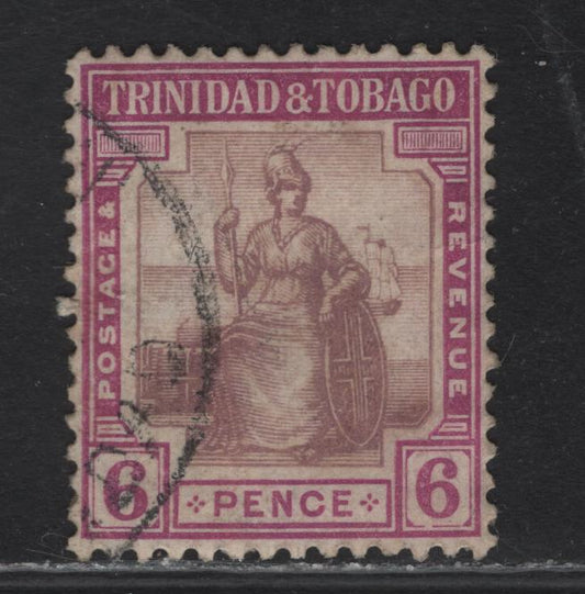 Lot 162 Trinidad & Tobago SG#212 6d Dull & Bright Purple Britannia, 1921-1922 Britannia Keyplates Issue, A Very Fine Used Single, Multiple Script CA Wmk