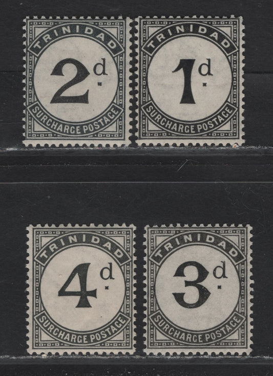 Lot 165 Trinidad & Tobago (C) SG#D18-D21 1d - 4d Black Numeral, 1923-1945 Postage Dues, 4 FOG Singles, Multiple Script CA Wmk, Minor Toning On Gum Side
