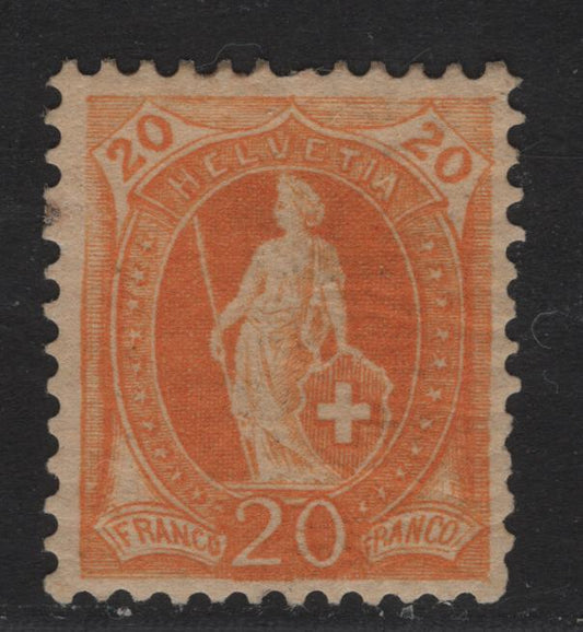 Lot 17 Switzerland SC#82 20c Orange Standing Helvetia, 1882-1904 Standing Helvetia Issue, A FOG Single, Perf 11.75, Wmk Type 1, One Creased Perforation Tip At Top.".