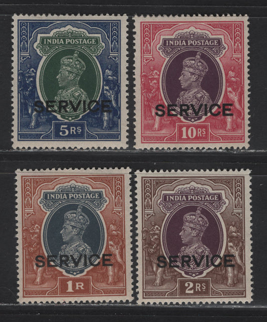 Lot 180 India (C) SG#O135-O138 1r - 10r Gray & Red Brown - Purple & Claret King George VI, 1937-1939 KGVI High Values Overprinted Issue, 4 VFOG Singles