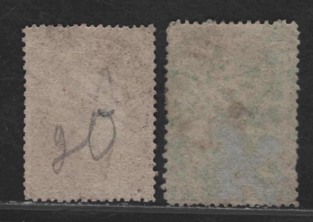 Lot 187 Ceylon (C) SG#55, 70 2d - 5d Yellowish Green - Chestnut Queen Victoria, 1861-1864 Courbould Heads Issue, 2 Very Good/Fine Used Singles, Clean Cut Perf 14-15.5, Large Star Wmk