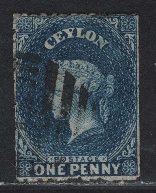 Lot 188 Ceylon (C) SG#63b 1c Deep Blue Queen Victoria, 1867-1870 Courbould Heads Issue, A Fine Used Single, Crown CC Wmk, Rough Perf 12.5
