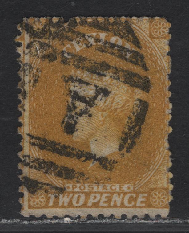 Lot 191 Ceylon (C) SG#64d 2d Yellow Queen Victoria, 1867-1870 Courbould Heads Issue, A Fine Used Single, De La Rue Printing, Perf 12.5, Crown CC Wmk