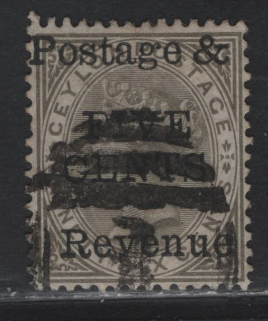 Lot 202 Ceylon (C) SG#159 5c on 96c Drab Queen Victoria, 1885 Surcharges, A Very Fine Used Single, Crown CC Wmk