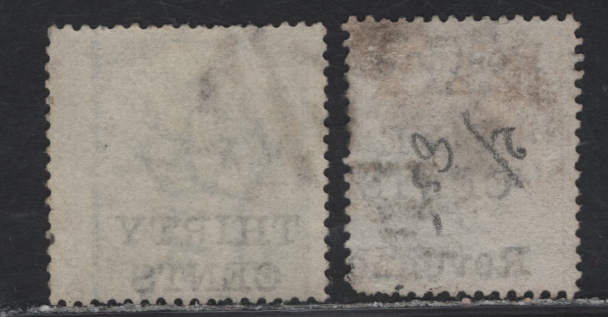 Lot 205 Ceylon (C) SG#155, 169 5c on 32c - 30c on 36c Slate - Light Blue Queen Victoria, 1885 Surcharges, 2 Very Good Used Singles, Crown CC Wmks