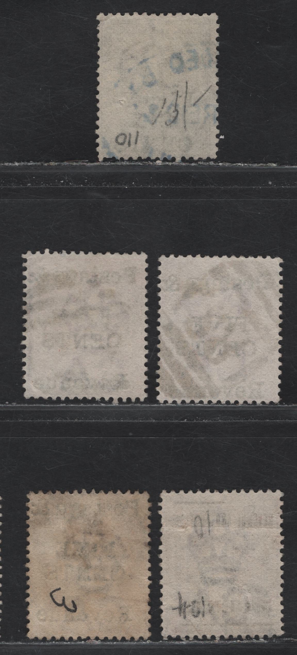Lot 207 Ceylon (C) SG#170, 178, 178var, 179, 187 56c on 96c - 5c on 8c Drab - Lilac Queen Victoria, 1885 Surcharges, 5 Fine/Very Fine Used Singles, Crown CA Wmks, One 5c on 4c With Broken 'E' On Revenue