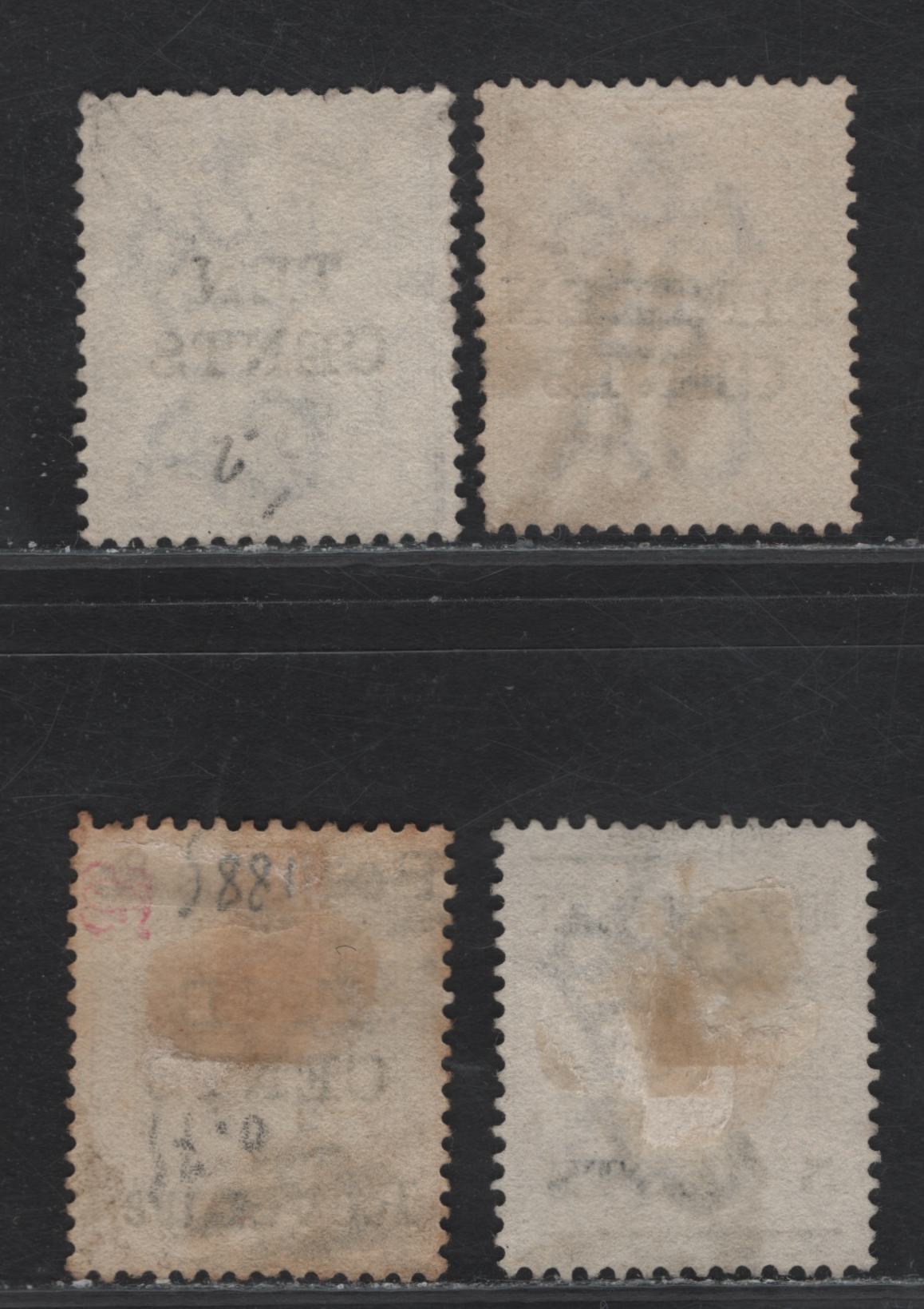 Lot 208 Ceylon (C) SG#179, 185-187 5c on 8c - 15c on 16c Orange Yellow - Pale Violet Queen Victoria, 1885 Surcharges, 4 Fine/Very Fine Used Singles, Crown CA Wmk