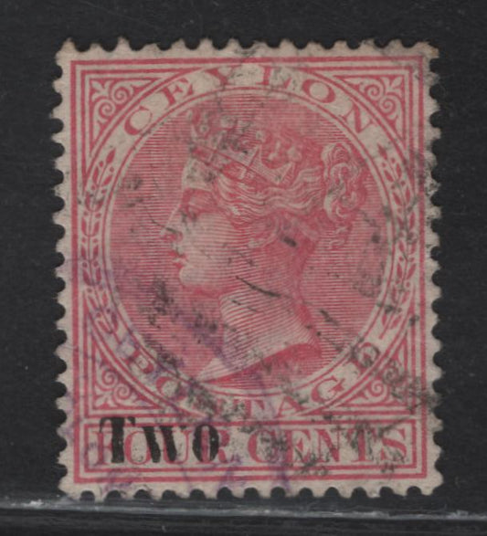 Lot 214 Ceylon (C) SG#205var 2c on 4c Rose Queen Victoria, 1886-1890 Surcharged Issue, A Very Fine Used Single, Showing Incomplete W in Two