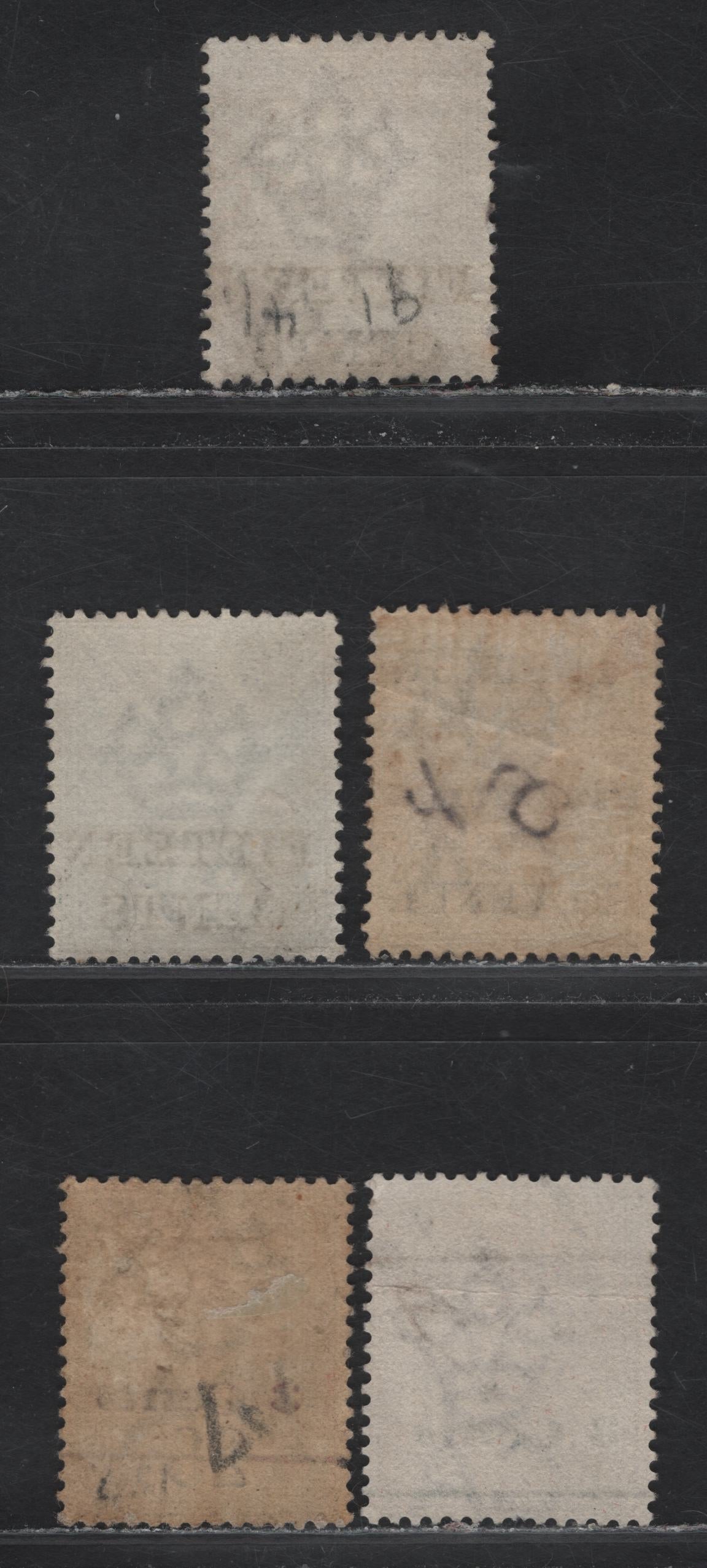Lot 216 Ceylon (C) SG#233, 239-241, 243 5c - 3c on 28c Olive Gren - Slate Queen Victoria, 1890-1892 Surcharged Issue, 5 FOG & Fine/Very Fine Used Singles