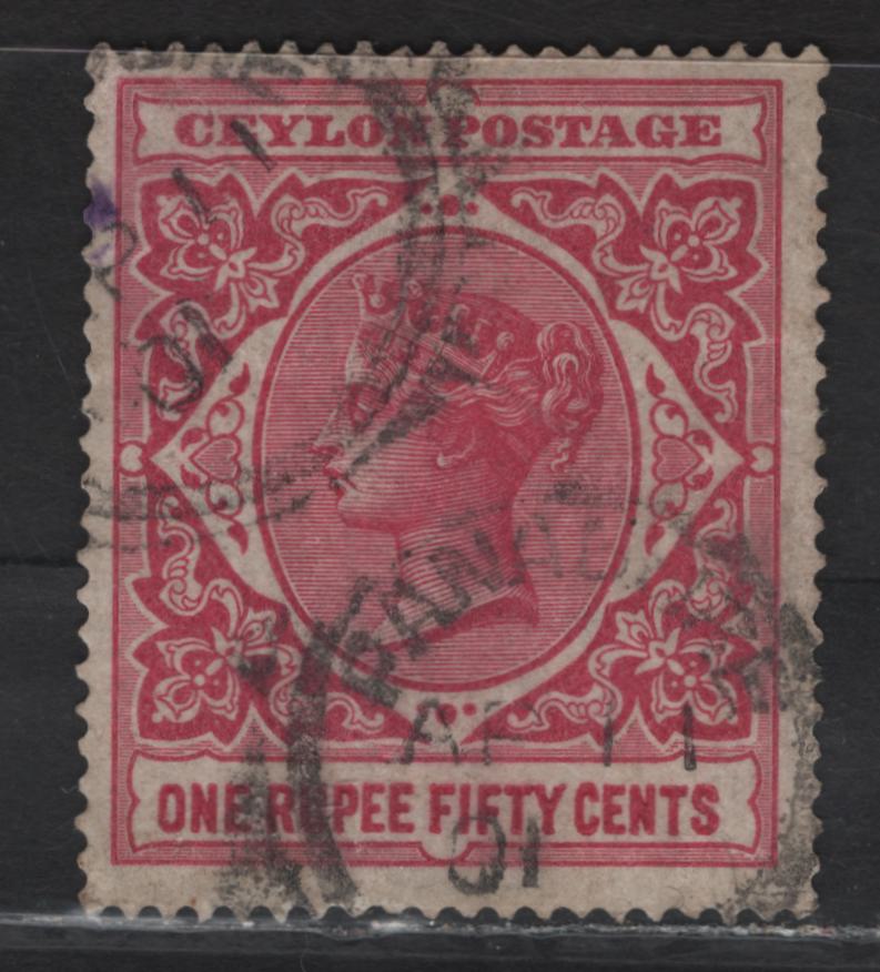 Lot 218 Ceylon (C) SG#263 1r50c Deep Rose Queen Victoria, 1899-1900 Queen Victoria Issue, A Fine Used Single, Crown CA Wmk