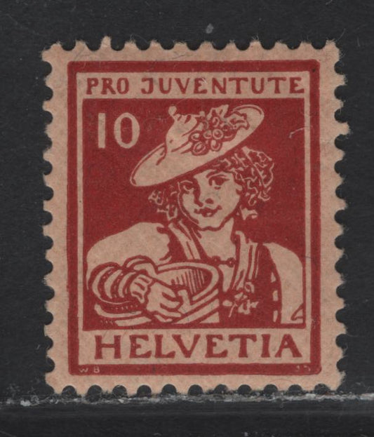Lot 24 Switzerland SC#B6 10c Brown Red Semi Postal, 1916 Semi Postal Issue, A VFOG Single