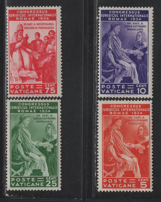 Lot 27 Vatican City SC#41-44 5c - 75c Red Orange - Rose Red Int'l Juridicial Congress, 1935 Int'l Juridicial Congress Issue, 4 F/VFOG Singles