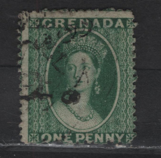 Lot 29 Grenada (C) SG#19 1d Green Queen Victoria, 1881 Chalon Heads Issue, A Very Good Used Single, Wmk 4 Vertical Lines From The Sheet, Rough Perf 14.5